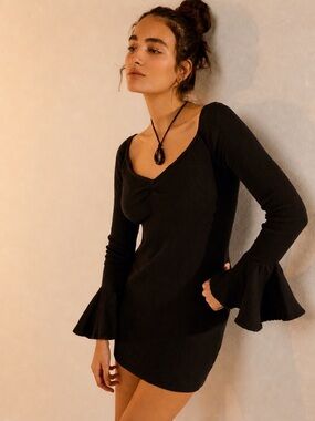 knee length dresses for ladies Free People Atlas Denim Mini Dress in Blue Fade